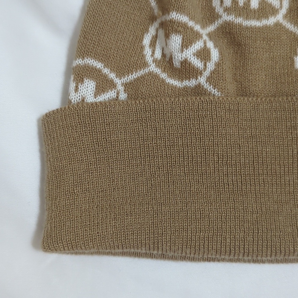 Michael Kors Logo Knit Beanie Hat, Color Camel Cream Size O/S - Picture 3 of 12